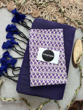 Purple Handloom Cotton Saree With White Print Blouse